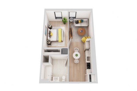Floor plan for studio, 1 bath, 464 sqft